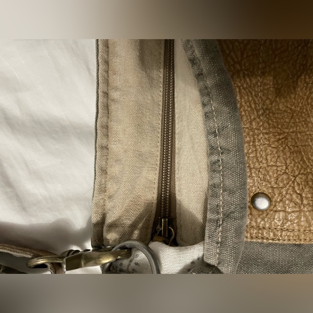 Gray Canvas and Leather Crossbody Bag with Tan Trim - Picture 4 of 14